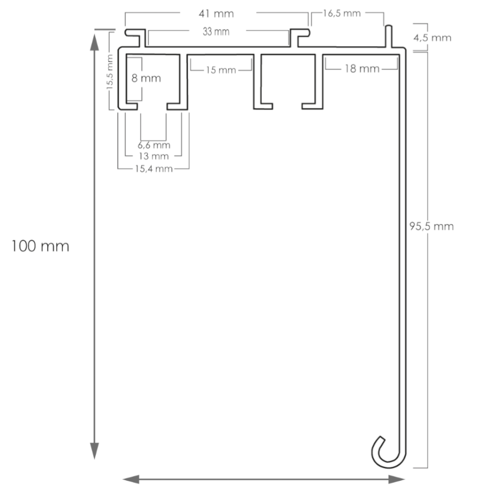 Kaksiurainen verhokisko 100 mm etulipalla - Image 2