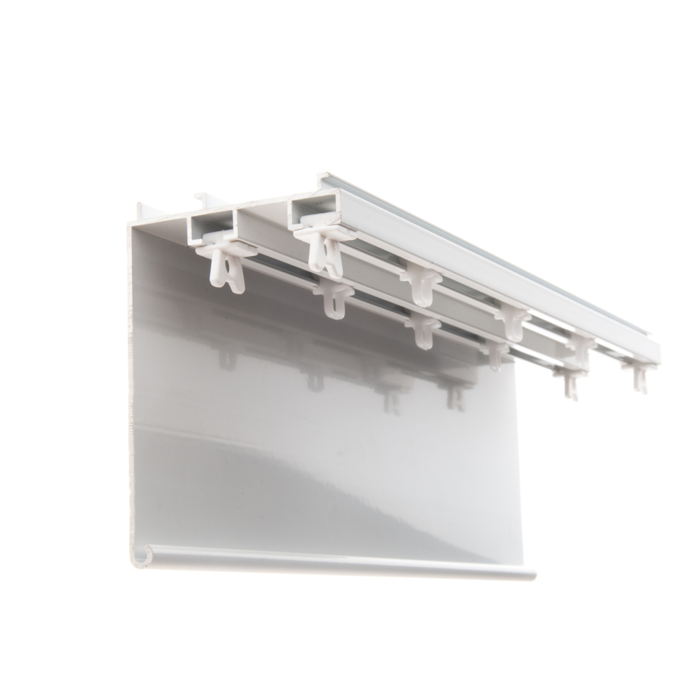 Kaksiurainen verhokisko 100 mm etulipalla