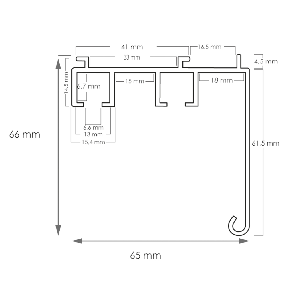 Kaksiurainen verhokisko 66 mm etulipalla - Image 2