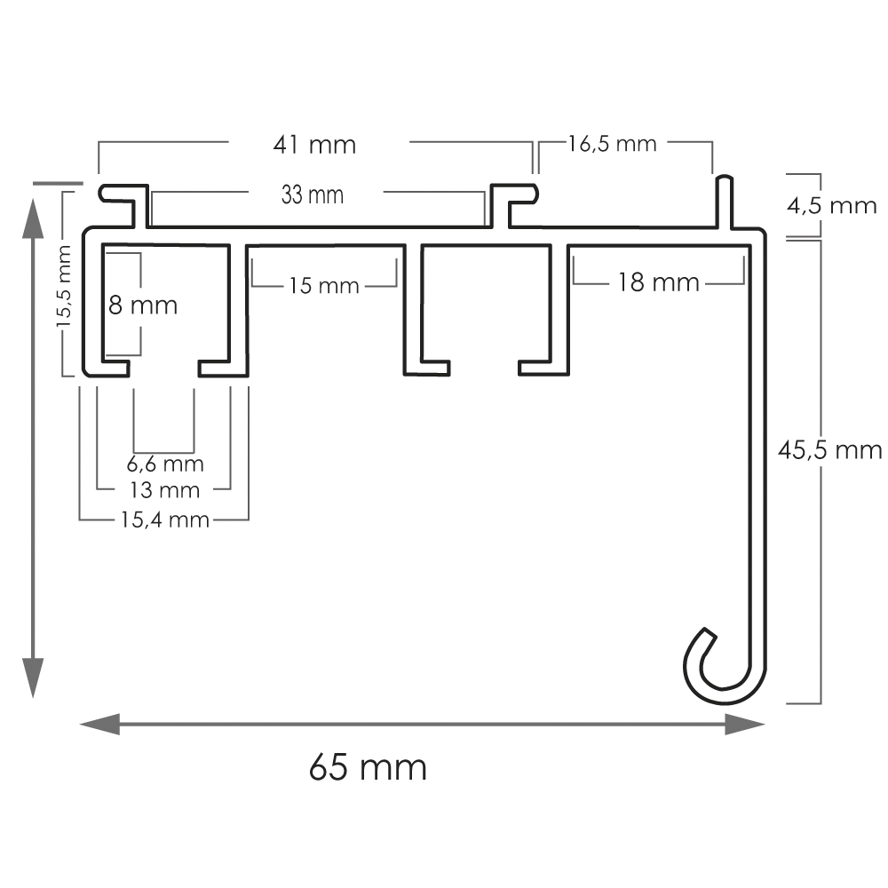 Kaksiurainen verhokisko 50 mm etulipalla - Image 2