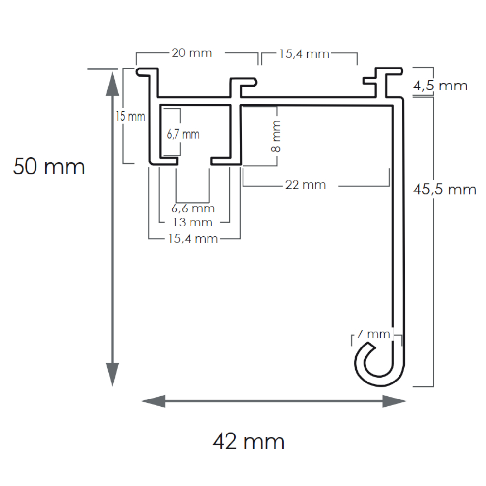 Yksiurainen verhokisko 50 mm etulipalla - Image 2