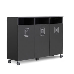 Jätteiden lajitteluvaunu pyörillä, edestä täytettävä, 3 astiaa